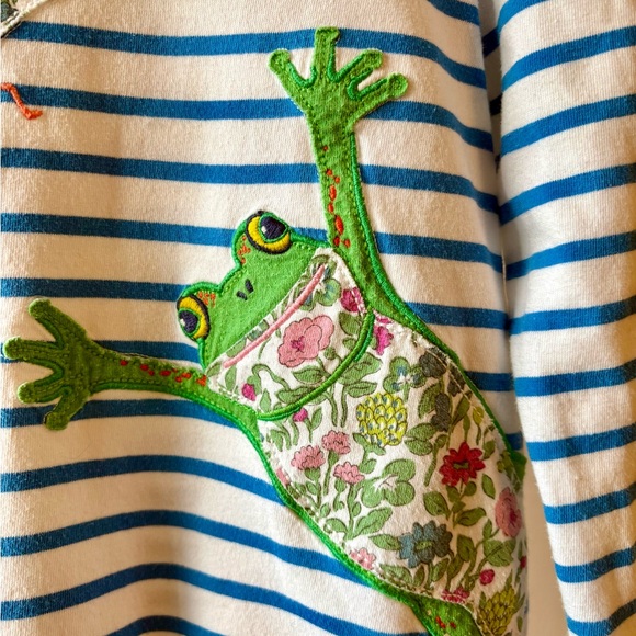 Mini Boden | Long Sleeve Striped Shirt with Frog, Duck, and Dragonfly Appliqué - Picture 4 of 8